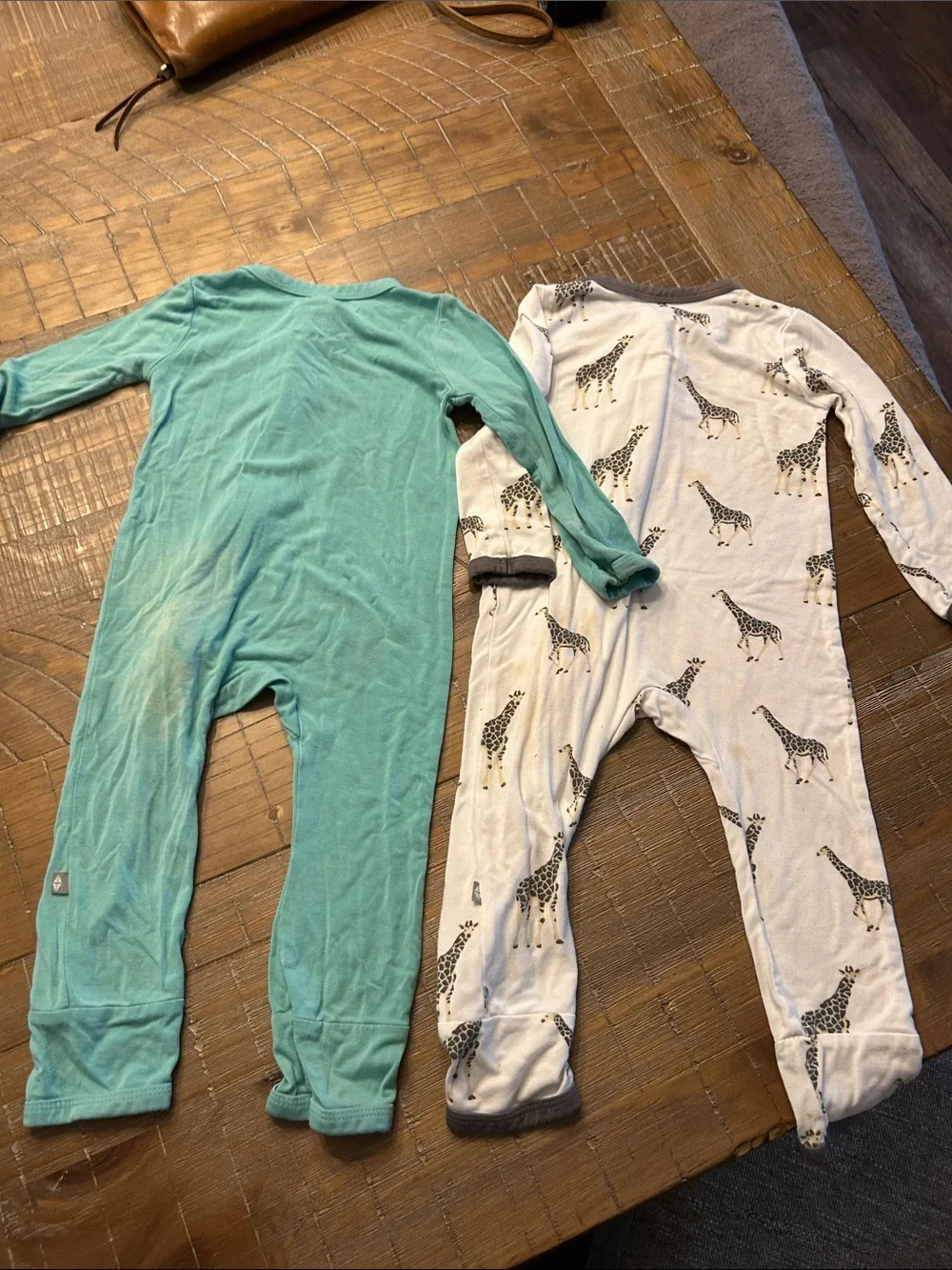 Kyte BABY Giraffe Print Cream and Teal Two-Pack Pajama Footless Sleepers